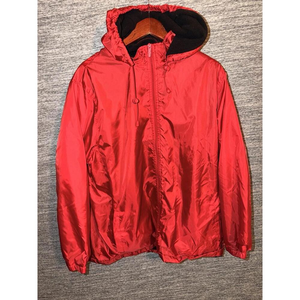 Totes Hooded Rain Jacket Mens 2XL Red Full Zip Windbreaker Fleece Lined Pockets